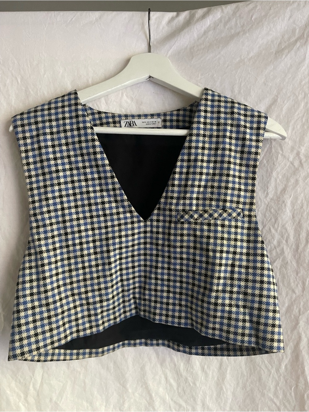 ZARA Gingham Houndstooth Cropped Vest V-Neck Sleeveless Crop Top Size S Preppy - Picture 13 of 15